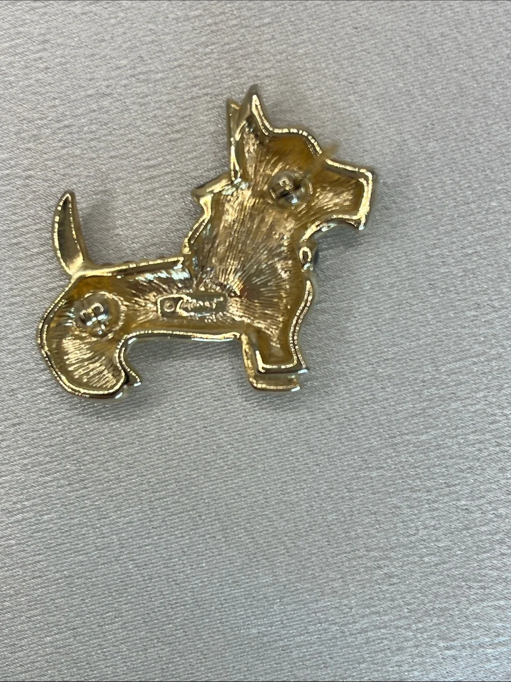 Monet Gold Crystal Scotty Dog Pin with Black Enamel Bow